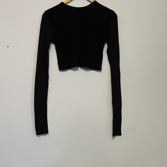 Zara ribbed knit black long sleeve crop top - Picture 6 of 7